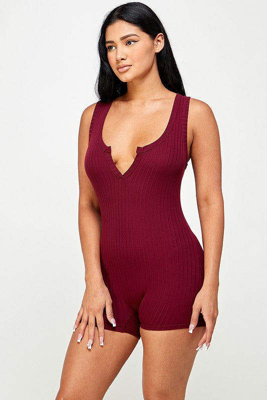 Solid textured romper with bodycon fit