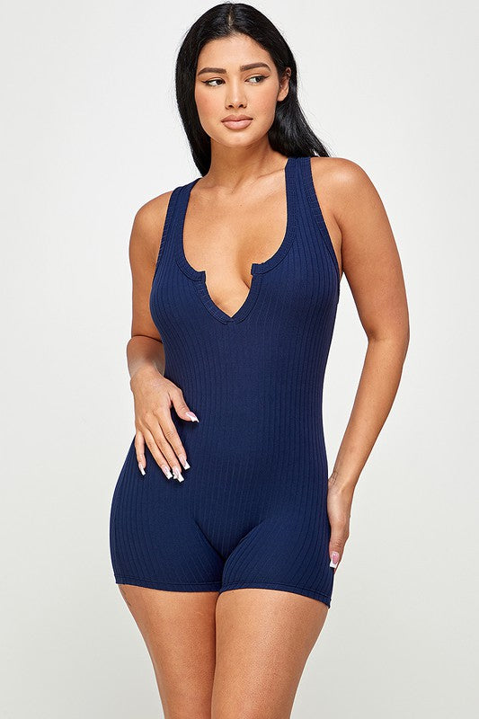 Solid textured romper with bodycon fit