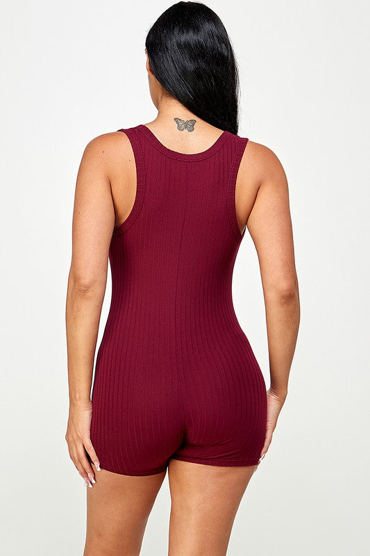 Solid textured romper with bodycon fit