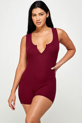 Solid textured romper with bodycon fit