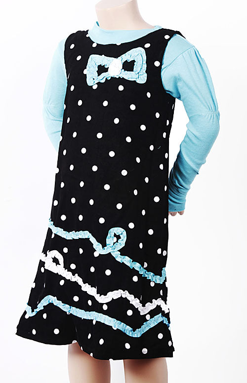 Black corduroy with ruffle trim shirt