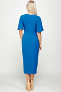 Thumbnail of SHORT FLUTTER SLEEVE WRAP STYLE MIDI PLEATED DRESS