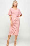 Thumbnail of SHORT FLUTTER SLEEVE WRAP STYLE MIDI PLEATED DRESS