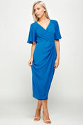 Thumbnail of SHORT FLUTTER SLEEVE WRAP STYLE MIDI PLEATED DRESS
