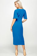 Thumbnail of SHORT FLUTTER SLEEVE WRAP STYLE MIDI PLEATED DRESS
