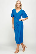 Thumbnail of SHORT FLUTTER SLEEVE WRAP STYLE MIDI PLEATED DRESS