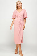 Thumbnail of SHORT FLUTTER SLEEVE WRAP STYLE MIDI PLEATED DRESS