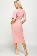 Thumbnail of SHORT FLUTTER SLEEVE WRAP STYLE MIDI PLEATED DRESS
