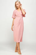 Thumbnail of SHORT FLUTTER SLEEVE WRAP STYLE MIDI PLEATED DRESS