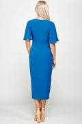 Thumbnail of SHORT FLUTTER SLEEVE WRAP STYLE MIDI PLEATED DRESS