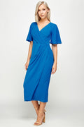 Thumbnail of SHORT FLUTTER SLEEVE WRAP STYLE MIDI PLEATED DRESS
