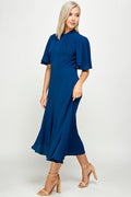 Thumbnail of Tie Mock Neck Stretch Cap Sleeve Sheath Midi Dress