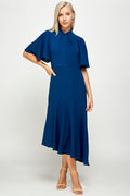 Thumbnail of Tie Mock Neck Stretch Cap Sleeve Sheath Midi Dress