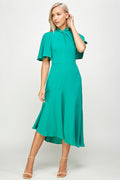 Thumbnail of Tie Mock Neck Stretch Cap Sleeve Sheath Midi Dress