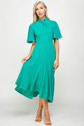 Thumbnail of Tie Mock Neck Stretch Cap Sleeve Sheath Midi Dress