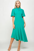 Thumbnail of Tie Mock Neck Cap Sleeve Sheath Midi Dress