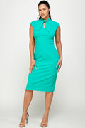 Thumbnail of Tie Mock Neck Cap Sleeve Sheath Midi Dress