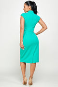 Thumbnail of Tie Mock Neck Cap Sleeve Sheath Midi Dress