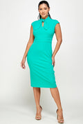 Thumbnail of Tie Mock Neck Cap Sleeve Sheath Midi Dress