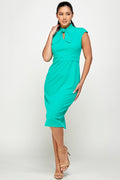Thumbnail of Tie Mock Neck Cap Sleeve Sheath Midi Dress
