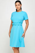 Thumbnail of Boat Neck Short Sleeve Belted Fit and Flare Dress