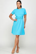 Thumbnail of Boat Neck Short Sleeve Belted Fit and Flare Dress