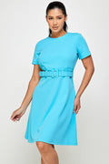 Thumbnail of Boat Neck Short Sleeve Belted Fit and Flare Dress