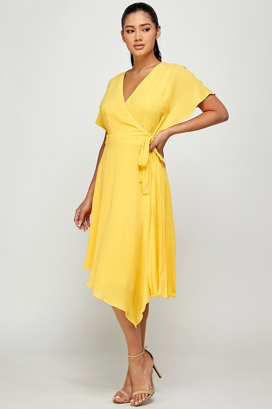 Crepe Short Sleeve  Mock Neck Midi Stretch Dress