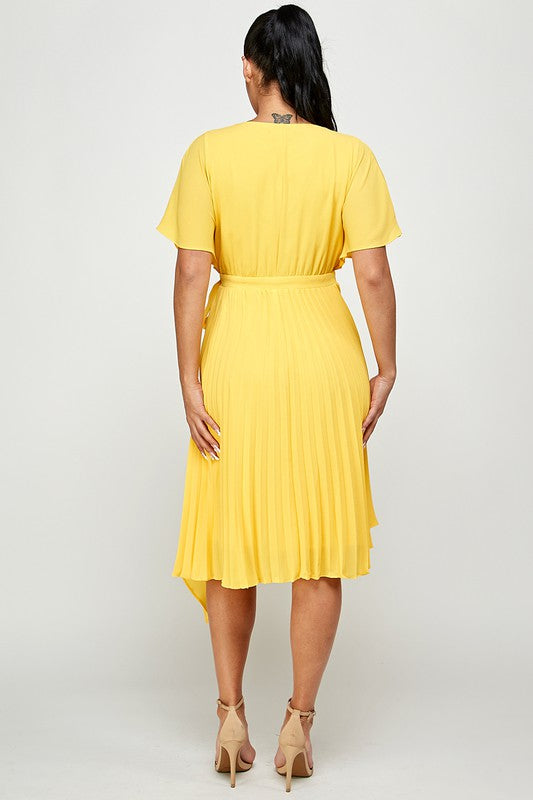 Crepe Short Sleeve  Mock Neck Midi Stretch Dress