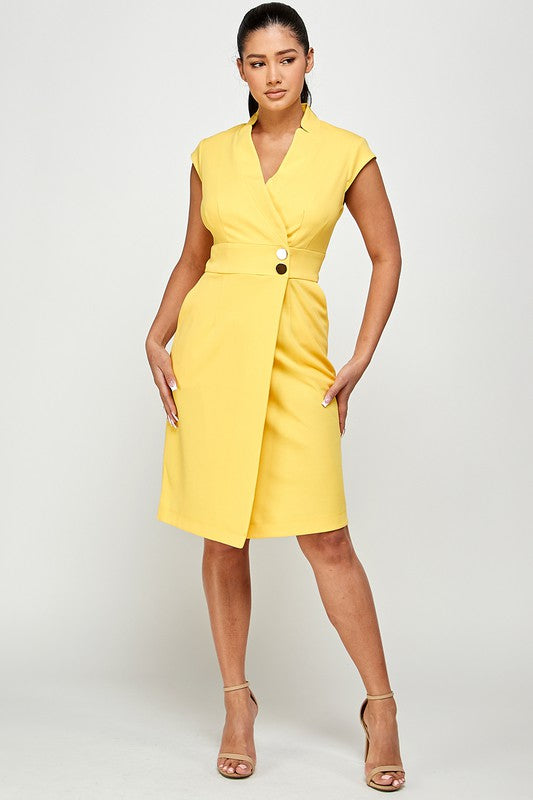 Sleeveless Surplice V Neck Faux Wrap Dress