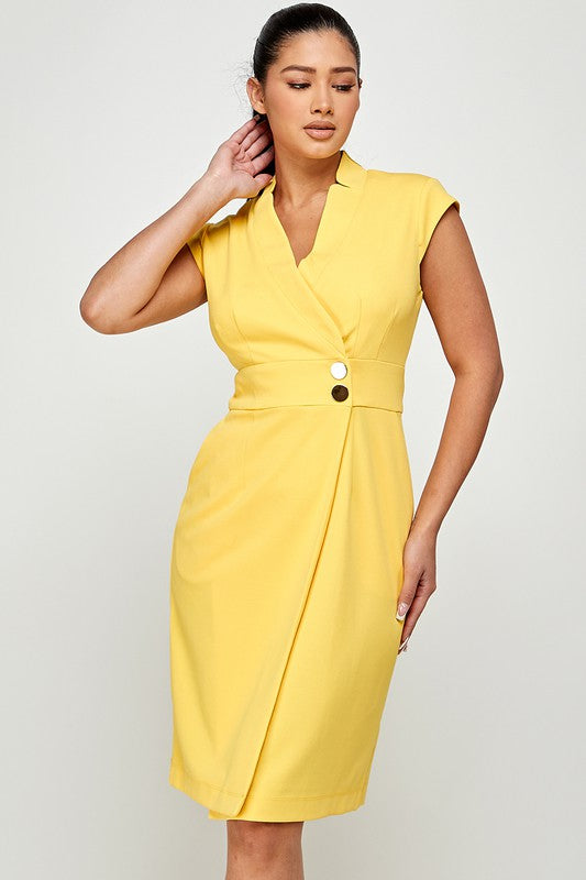 Sleeveless Surplice V Neck Faux Wrap Dress