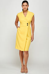 Sleeveless Surplice V Neck Faux Wrap Dress