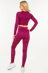 SEAMLESS SOLID RAZER CUT THUMB HOLES CROP TOP SET