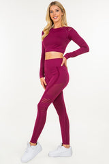 SEAMLESS SOLID RAZER CUT THUMB HOLES CROP TOP SET