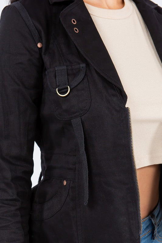 Casual Asymmetrical Long Sleeve Zip Up Jacket