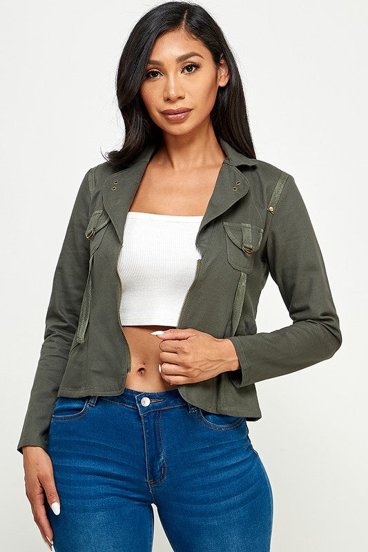 Casual Asymmetrical Long Sleeve Zip Up Jacket