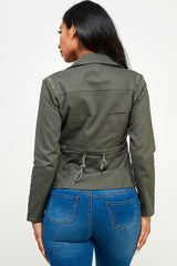Chaqueta informal asimétrica de manga larga con cremallera