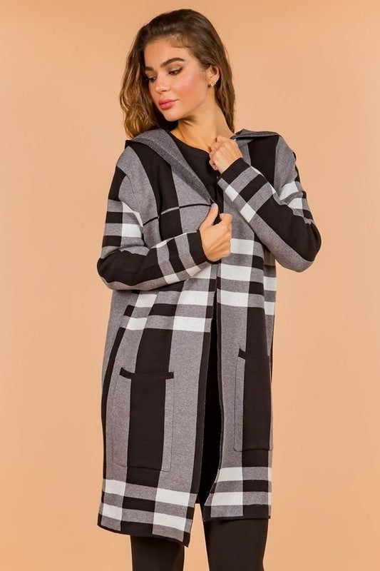 ADULT CHECKERED PRINT CARDIGAN