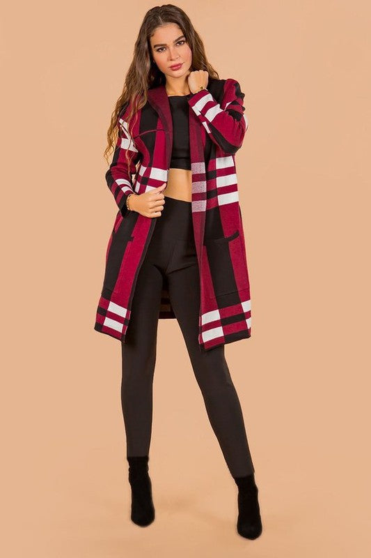 ADULT CHECKERED PRINT CARDIGAN