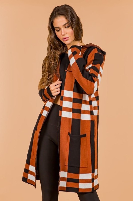 ADULT CHECKERED PRINT CARDIGAN