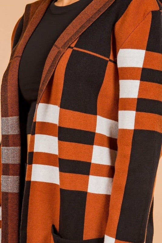 ADULT CHECKERED PRINT CARDIGAN