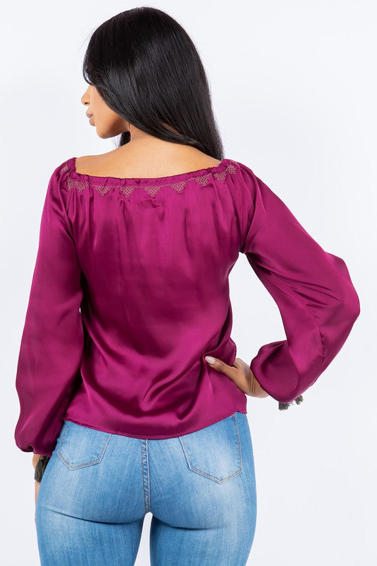 satin blouse with embroidery