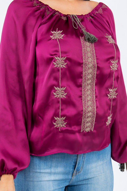 satin blouse with embroidery