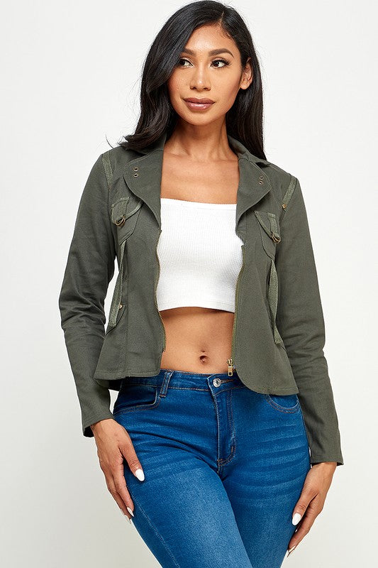 Casual Asymmetrical Long Sleeve Zip Up Jacket