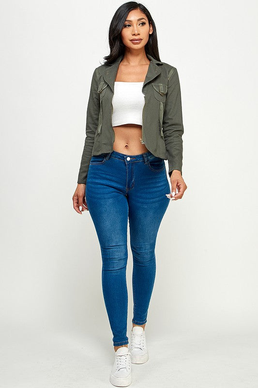 Casual Asymmetrical Long Sleeve Zip Up Jacket