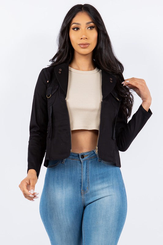 Casual Asymmetrical Long Sleeve Zip Up Jacket