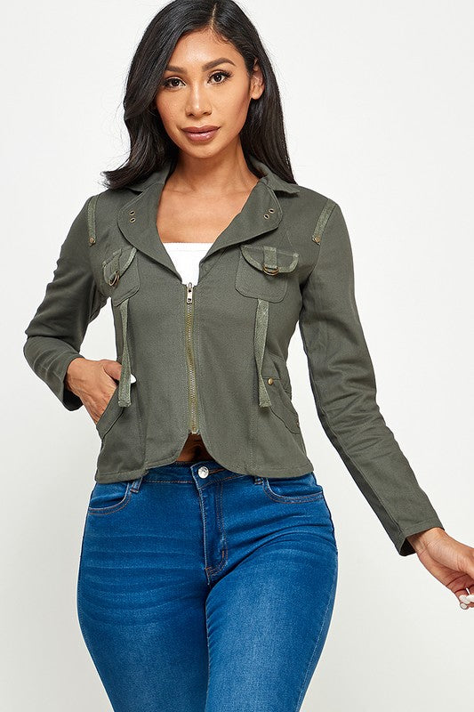 Casual Asymmetrical Long Sleeve Zip Up Jacket