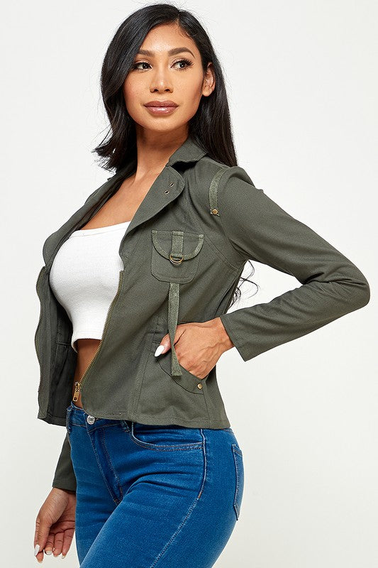 Casual Asymmetrical Long Sleeve Zip Up Jacket