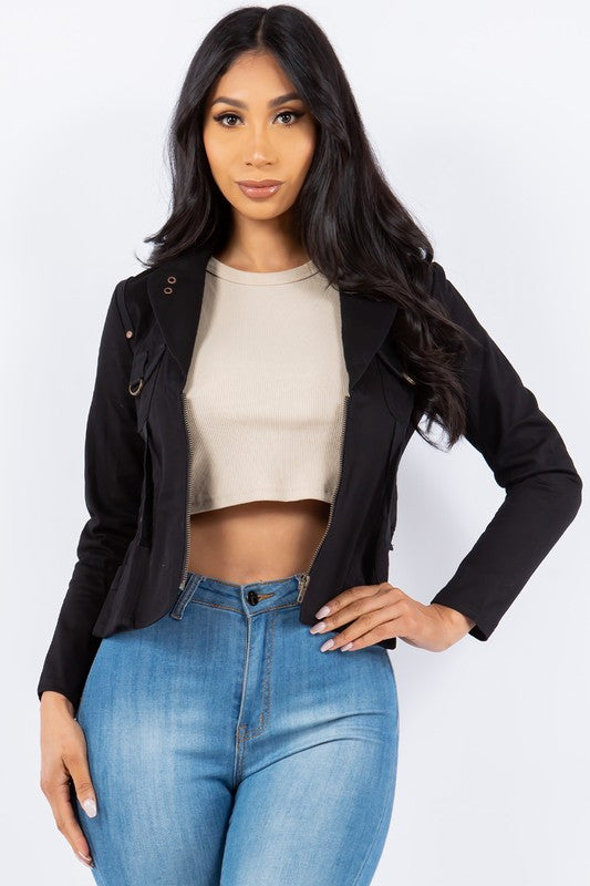 Casual Asymmetrical Long Sleeve Zip Up Jacket