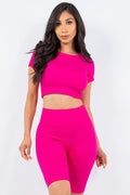 Thumbnail of TEXTURED SEAMLESS CROP TOP AND BIKER SHORT SET